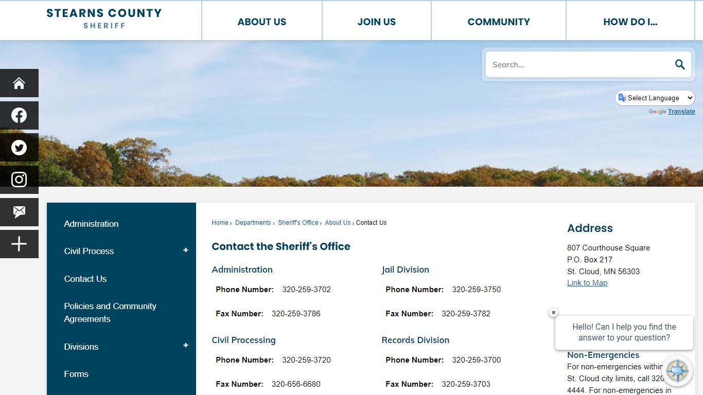 Contact the Sheriff's Office | Stearns County, MN - Official Website